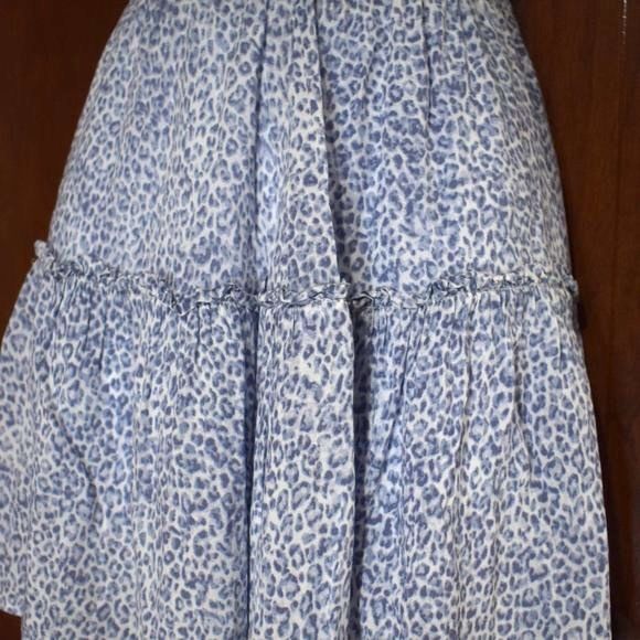 Olivaceous Blue Leopard Tiered Skirt L High Waist Flowy Stretch Boho Trendy - Picture 4 of 13